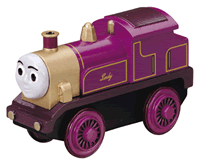 The Lady die-cast battery-powered engine features powerful four-wheel drive, easy start button, auto shutdown feature, light, and realistic detail. Requires one AA battery (not included).